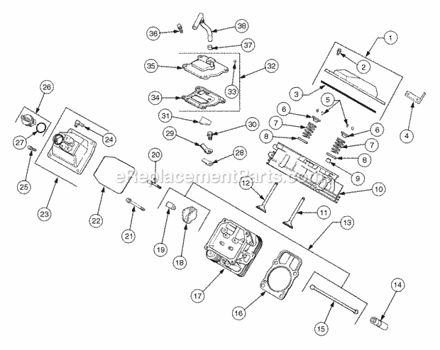 Cylinder Head, Valves, And Breather Diagram and Parts List for 2186 13A-288L100, 13B-288M100 Cub Cadet Lawn Tractor